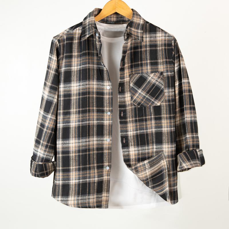 Áo Sơ Mi Flannel Kẻ Caro Dài Tay Nam Nữ Thơi Trang Trẻ Trung Chất Cotton Dày Dặn Thoáng Mát Mix Túi Ngực Đan Chéo - Có Cổ - Menswear 05 Shirt Jean