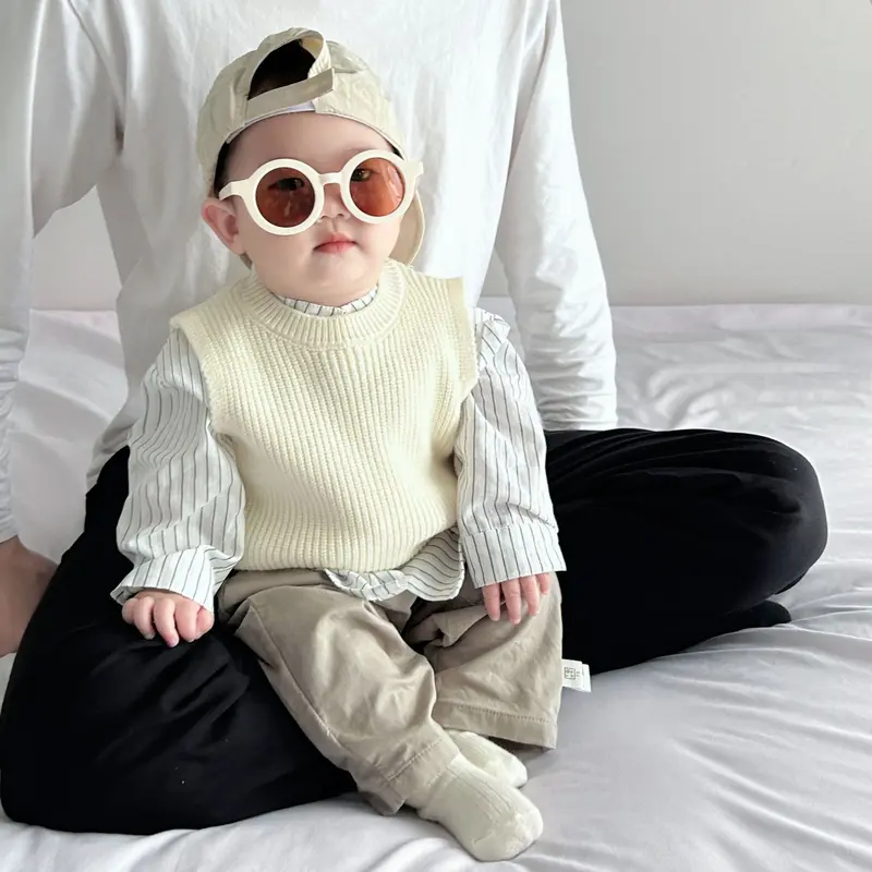 Quần Áo Trẻ Em Phong Cách Hàn Quốc, Cho Mùa Xuân Và Mùa Thu, Áo Len Dệt Kim Trẻ Em, Áo Vest, Cho Bé Trai Và Bé Gái, Phong Cách Phương Tây, Bộ Đồ Áo Ghi Lê Dễ Phối Đồ 3