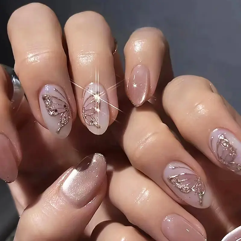 Wear Nail Ins Style Nail Tip Nail Patch High-Grade Cat Eye Butterfly Wear Nail Detachable Oval Nail Shaped Piece