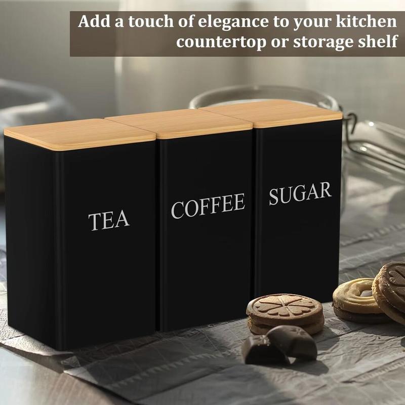 Tea Storage Box, 3 Counts/set Metal Tea Coffee Sugar Storage Jar with Bamboo Lid, Creative Storage Box for Home Office Dormitory School, Organiser 3