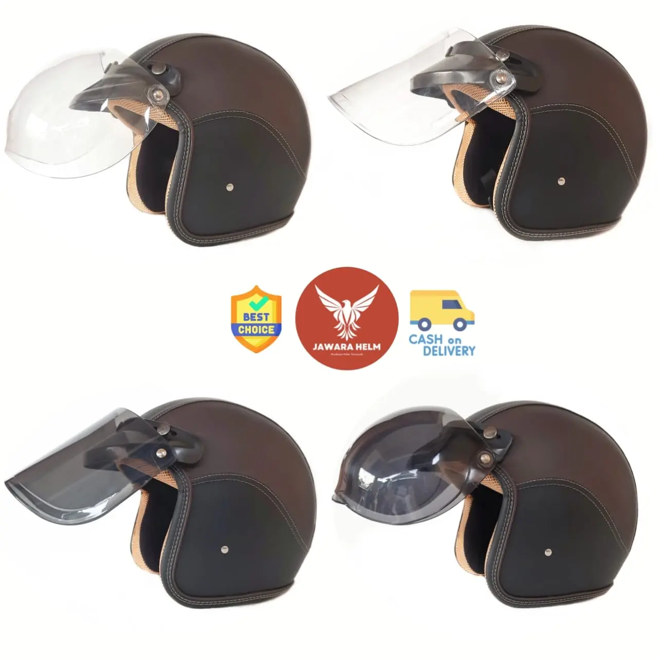Helm Retro Pria Wanita Dewasa Combinasi Two Tone Hitam Coklat