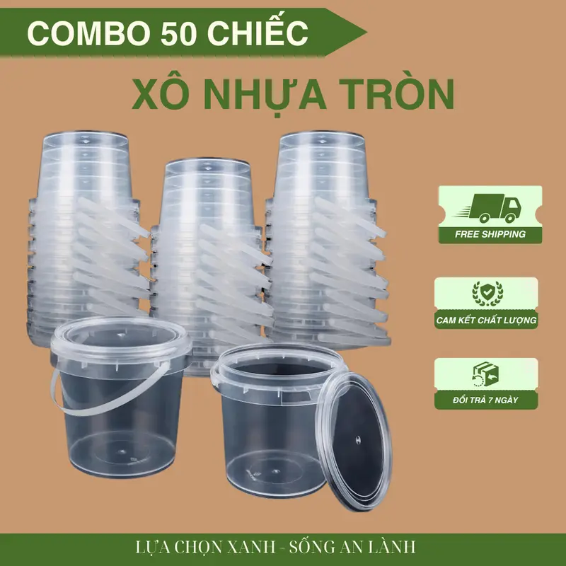 [COMBO50/700ML] Combo 50 Xô Nhựa Tròn 700ML Kèm Quai Xách Dùng Một Lần An Toàn Thân Thiện Với Môi trường 0