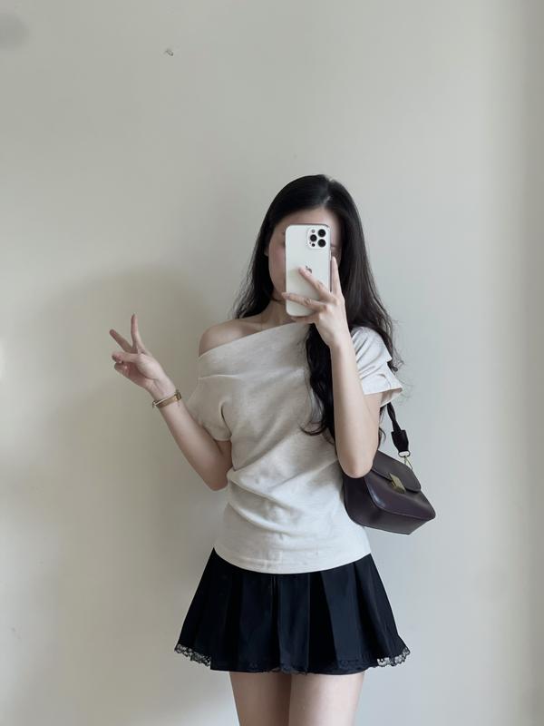 Áo Thun Lệch Vai Xếp Ly, Áo Kiểu  Sườn Nhún Eo Điệu Đà, Áo Phông Form Vừa Chất Vải Co Dãn Mềm Mịn Miho House | BigBuy360 - bigbuy360.vn