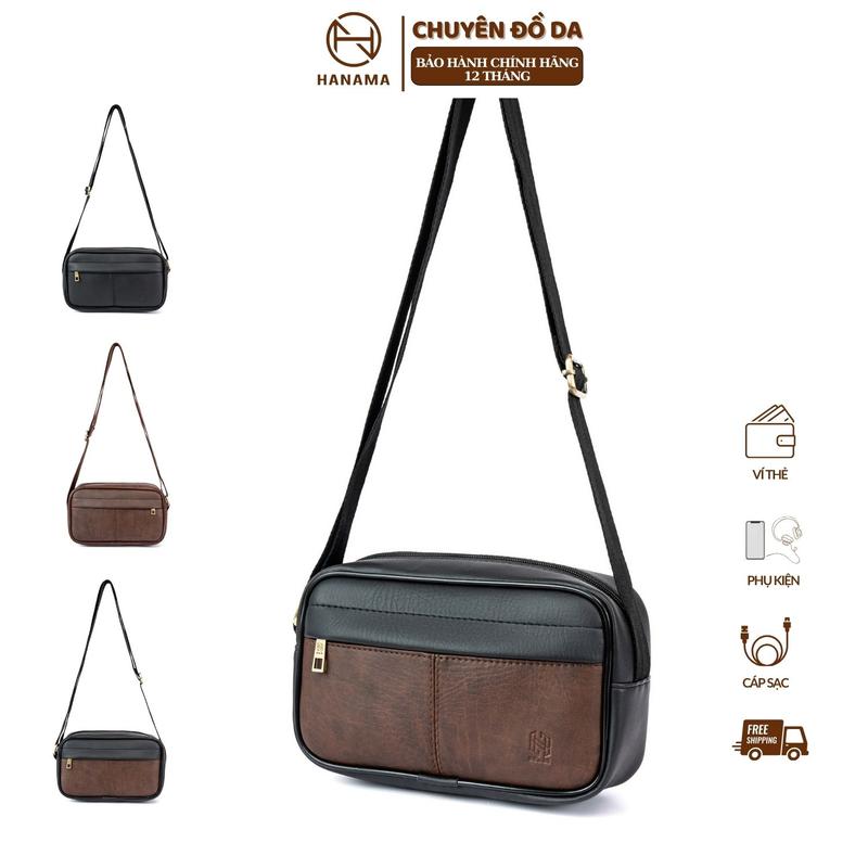 Hanama Túi đeo chéo phối mầu cá tính ZIN1N nâu phối đen và mầu nâu và mầu đen chống xước chống thấm nước dabag unisex Đeo Vai