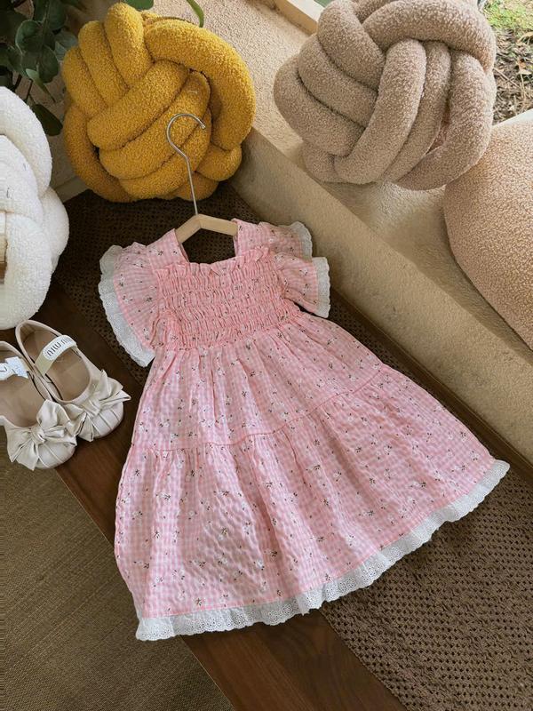 Váy Cánh Tiên Nhún Hoa Nhí Hồng 68V Dành Cho Bé Gái