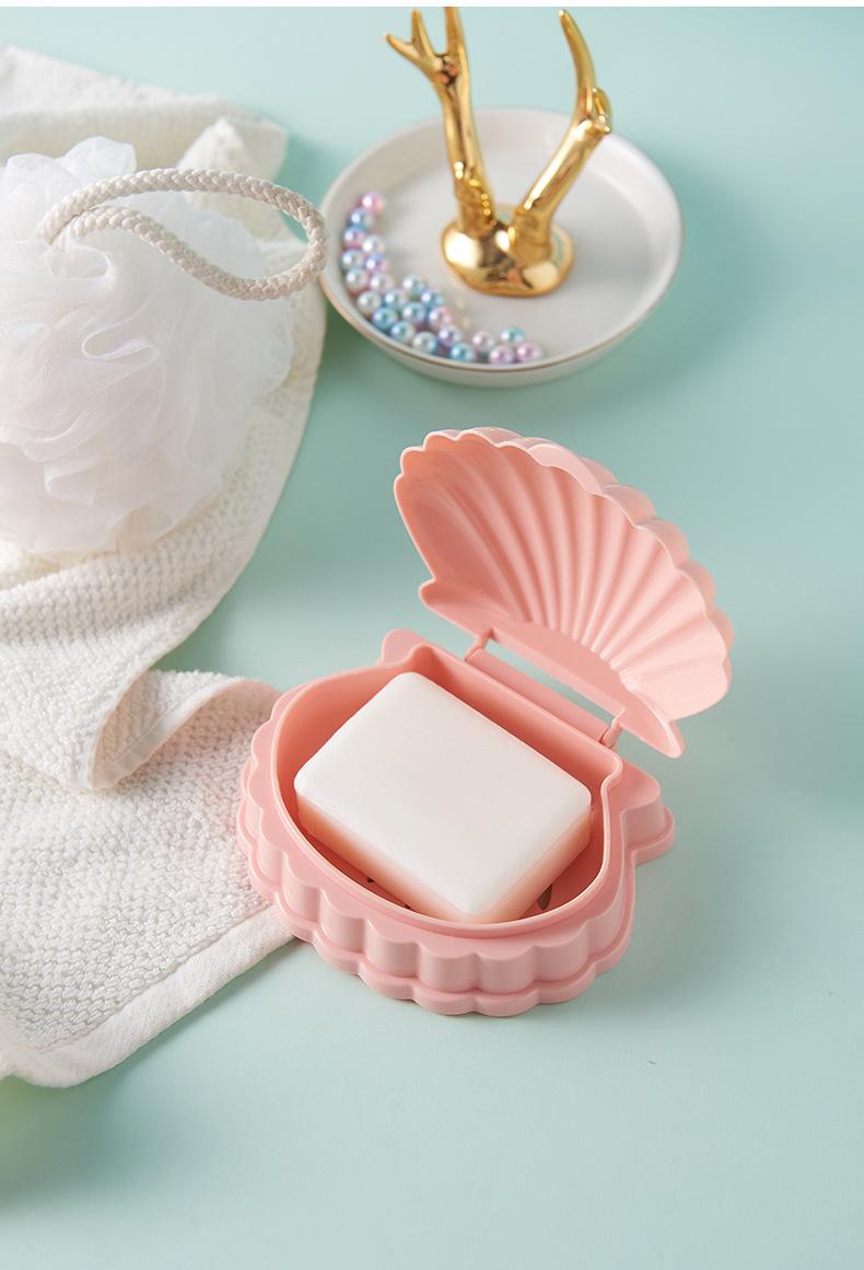 Product Introduction of Shell Shaped Soap Box With Lid Draining Non-slip Soap Holder Case Soap Dish PP Plastic Travel Kitchen Bathroom Accessories 12