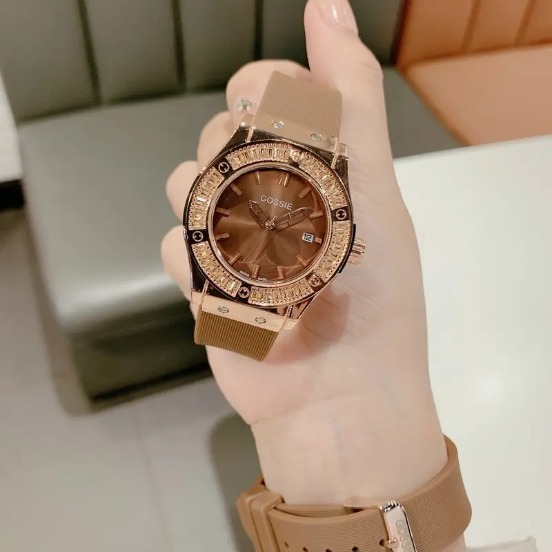 A36 đồng hồ thời trang nam nữ dây silicon size 38mm viền đá Watch Đeo Tay Women 0