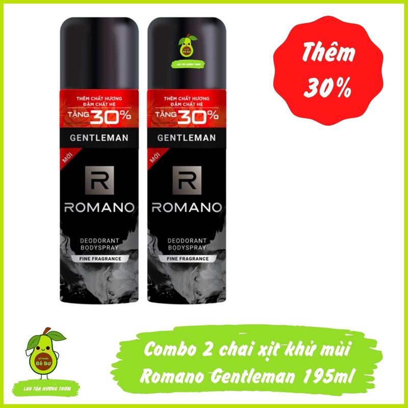  Combo 2 Chai Xịt Khử Mùi Romano Gentleman 195ml - Xịt Khử Mùi Hương Nước Hoa Nam Ngăn Đổ Mồ Hôi Nách Kháng Khuẩn 