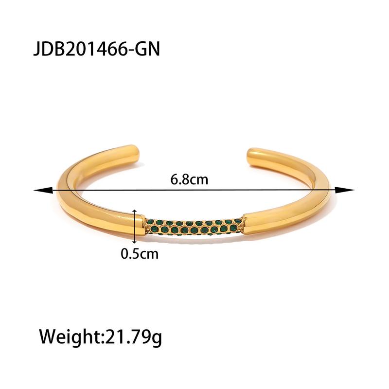 Product Introduction of Cross-Border Ins Internet Celebrity Design 18K Gold Stainless Steel Inlaid Lvzuan Open-Ended Bracelet Vacuum Electroplating Trendy Bracelet 12