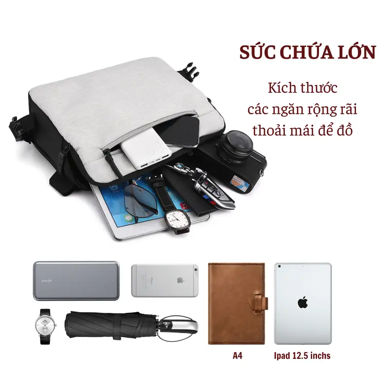 Túi xách nam túi đeo chéo nam trẻ trung da Pu chống nước rộng rãi túi đựng Ipad 12inchs phù hợp đi học, đi làm, đi chơi Bag Đeo Vai Đeo chéo H07 4