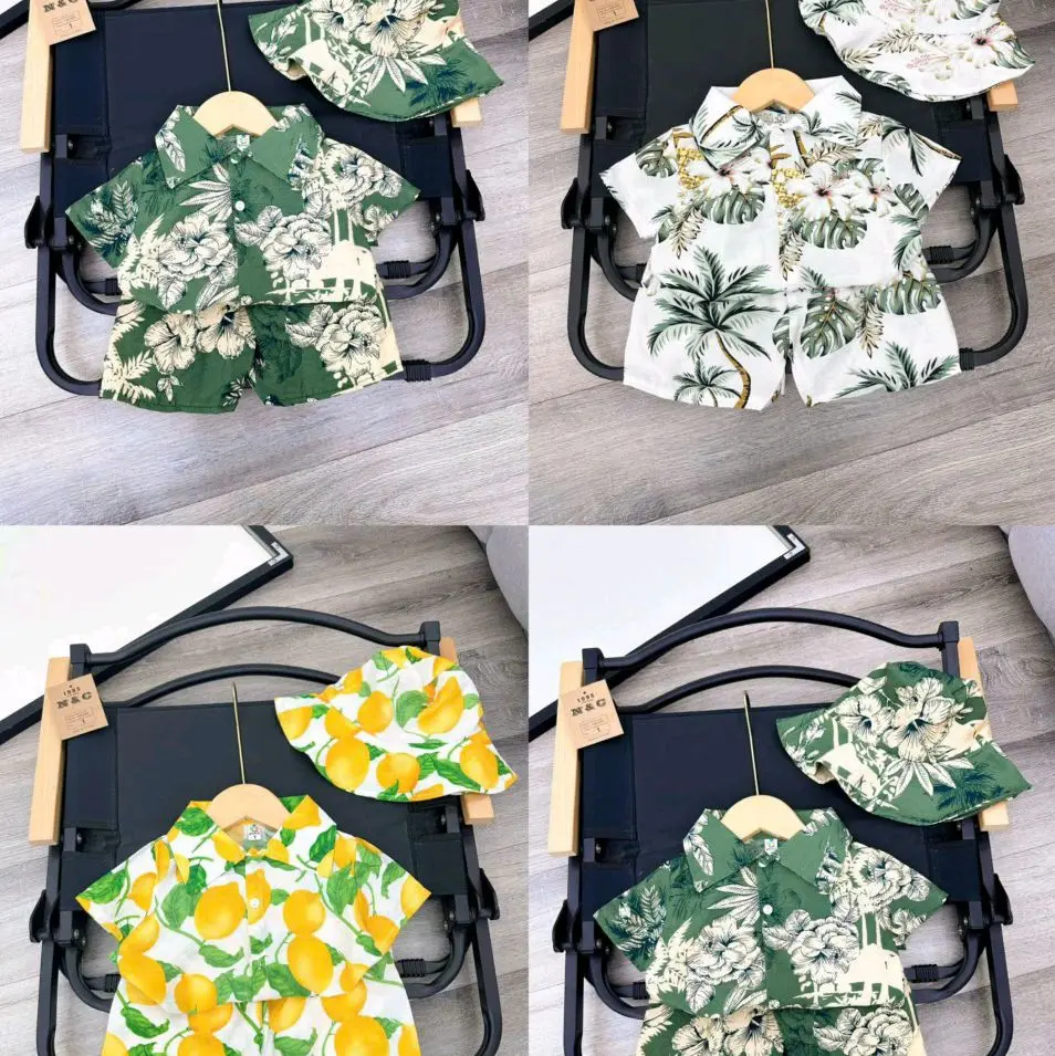 Bộ đi biển màu Xanh, vàng,TRắng đi biển bộ cộc chất đũi mát cho bé từ 8-22kg [Shop Kim Tính Kids]