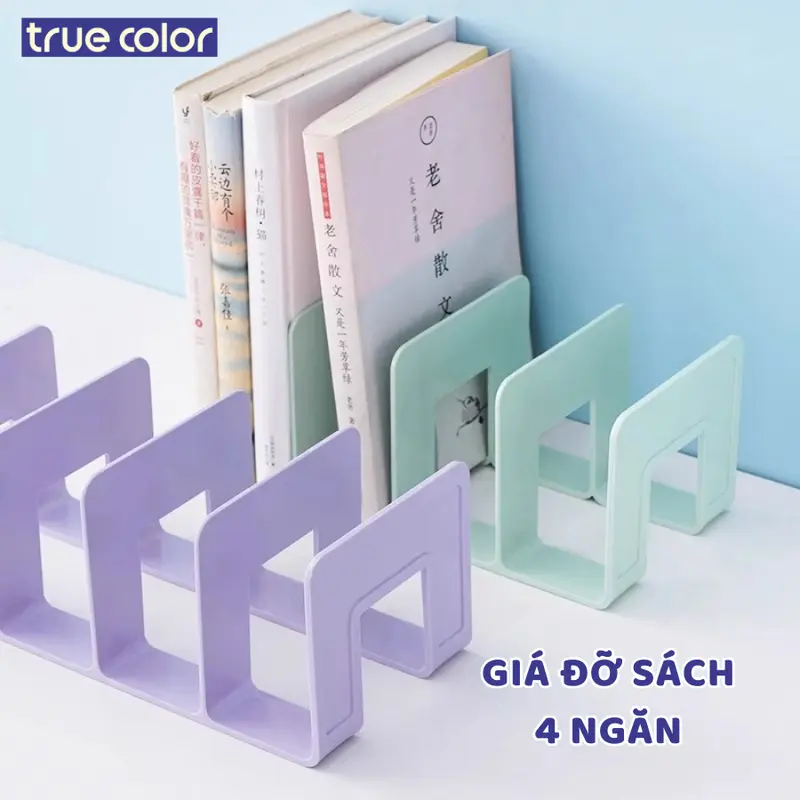 Giá sách để bàn 4 ngăn, kệ đựng sách màu pastel, khay kệ đựng tài liệu văn phòng nhựa cứng, bền đẹp 0
