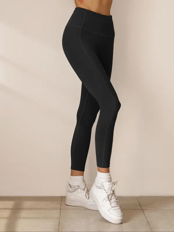 Women's Solid High Waist Sports Leggings, Sporty Comfy Breathable Skinny Pants for Yoga Gym Workout Running, Ladies Sportswear for All Seasons, Womenswear 2