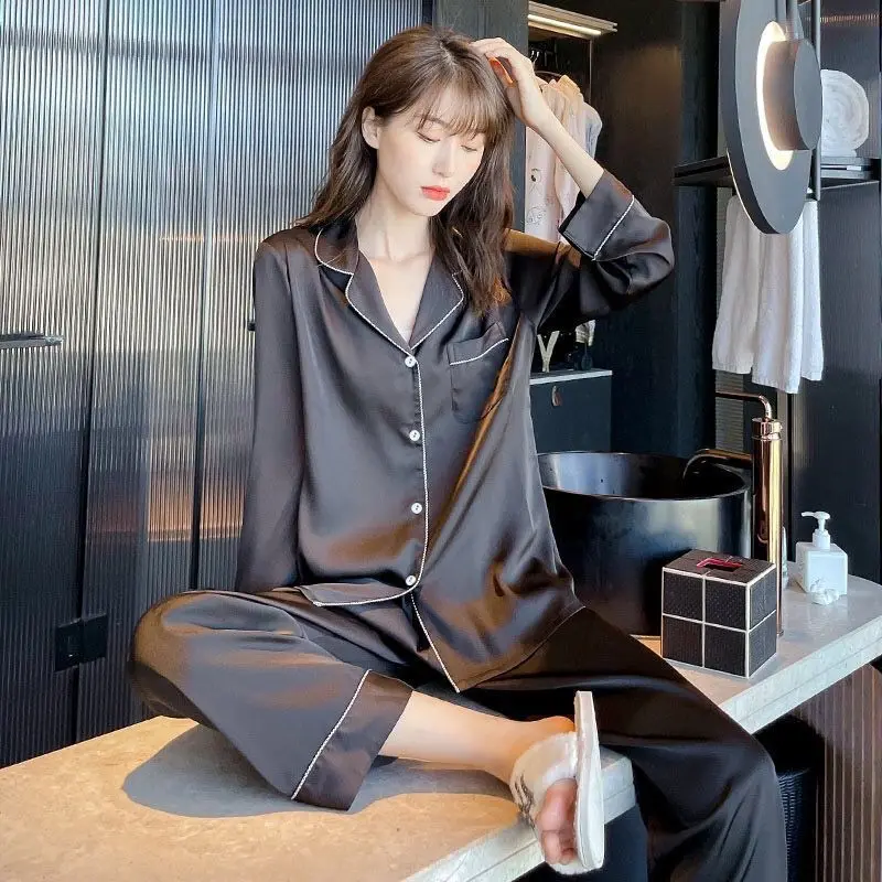 Đồ Ngủ Nữ, Mùa Mùa Xuân Và Mùa Thu, Dài Tay, Thích Hợp Cho Học Sinh, Chất Liệu Lụa Lạnh Dáng Rộng Vừa Vặn, Cỡ Lớn, Bộ Đồ Mặc Nhà Mỏng Cao Cấp Cho Nữ Mùa Hè 1