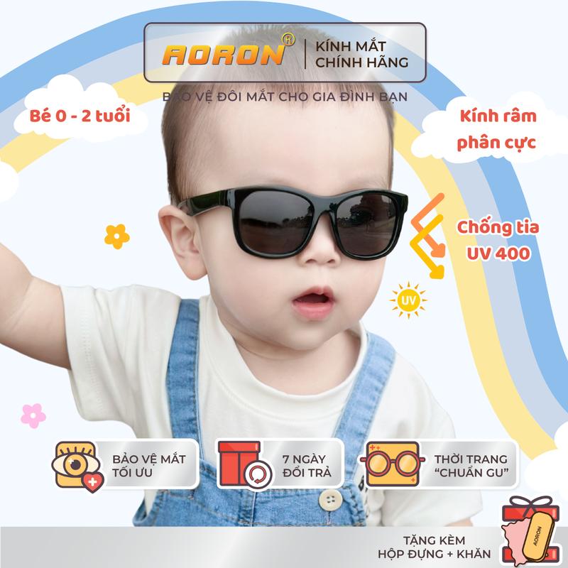 Kính Râm Cho Bé 0-2 Tuổi Tròng Phân Cực Dáng Vuông Siêu Chất Gọng Dẻo Đàn Hồi Tốt An Toàn Thời Trang Màu Sắc Đa Dạng Cho Bé Đi Biển, Đi Đường, Phối Đồ Đi Chơi Tặng Kèm Dây Đeo Chống Tuột - AK136 - Aoron