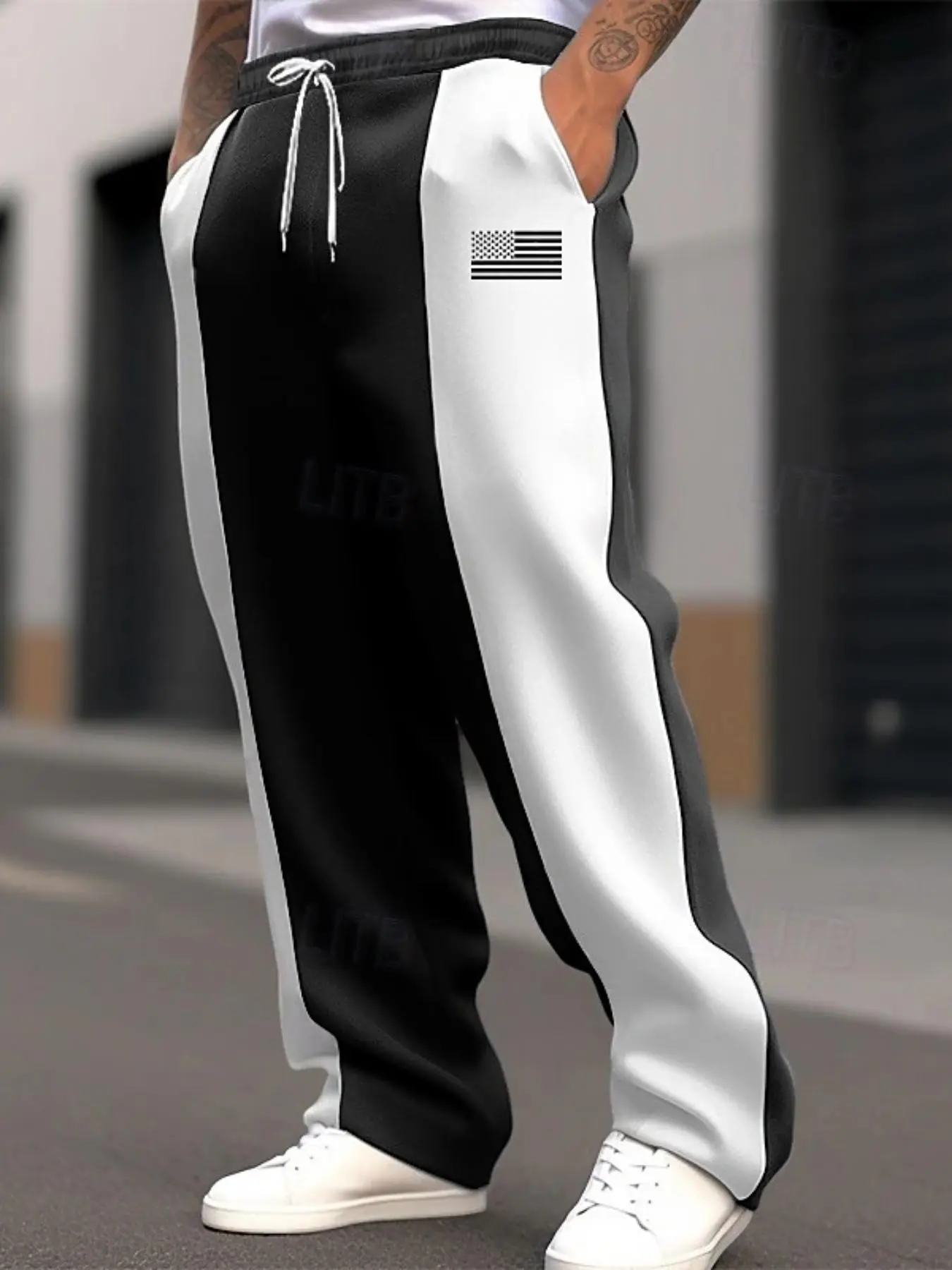 Men's Colorblock Print   Pants, Casual Comfy Breathable Sports Pants for Outdoor Daily Wear, Menswear