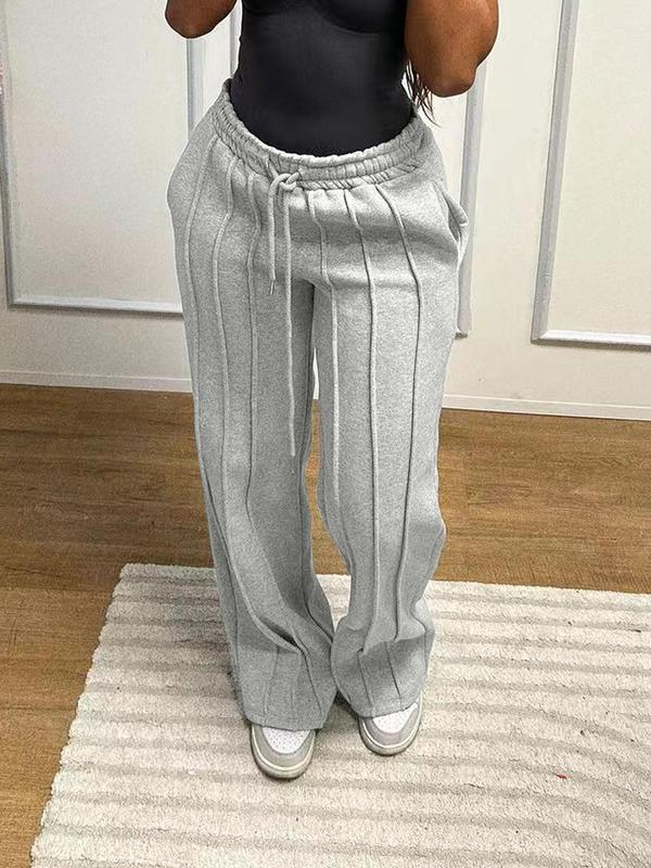 Women's Plain Plicated Drawstring Waist Straight Leg Pants, Casual Comfy Elastic Waist Pocket Trousers for Daily Wear, Vibrant Pants Women, Ladies Bottoms for All Seasons, Trousers for Women, Wide Legged Pants 1