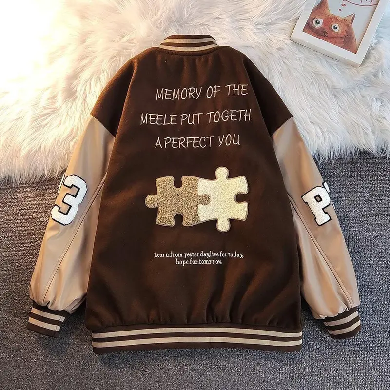 PUZZLE A CHOOK BROWNIE JAKET BASEBALL WANITA | VARSITY JAKET WANITA | BOMBER JAKET Fit Fleece 1