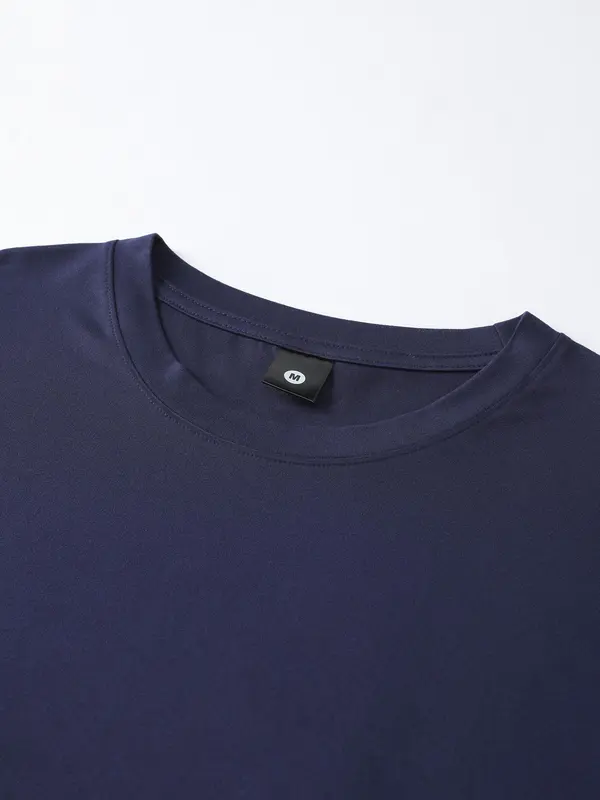 Men's Letter Tape Short Sleeve Tee, Regular Fit Casual Round Neck T-shirt for Summer, Men's Top for Daily Wear 2