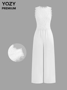 YOZY Women's Contrast Lace Jumpsuit, Elegant Sleeveless Wide Leg Jumpsuit for Party Holiday Wedding Guest, Ladies Clothes for All Seasons, Womenswear