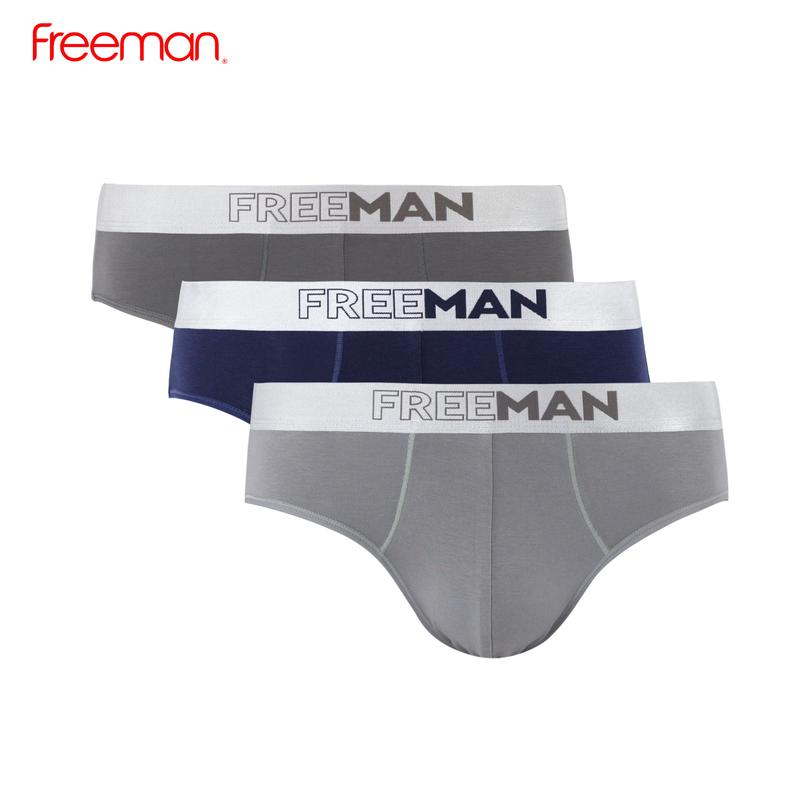 1 MÀU XANH TÍM Pack 3 Quần lót nam FREEMAN B310 chất liệu cotton spandex thoáng mát Quần đai lưng bản lớn nổi bật