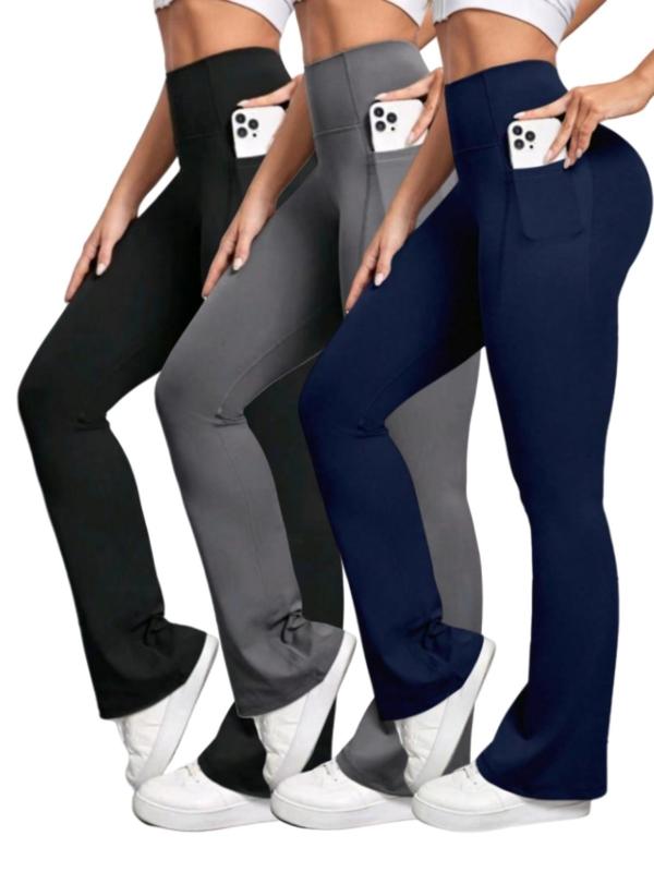 Women's Solid High Waist Butt Lifting Sports Leggings, Casual Comfy Breathable Pocket Design Skinny Pants for Yoga Gym Workout Running, Ladies Sportswear for All Seasons 2