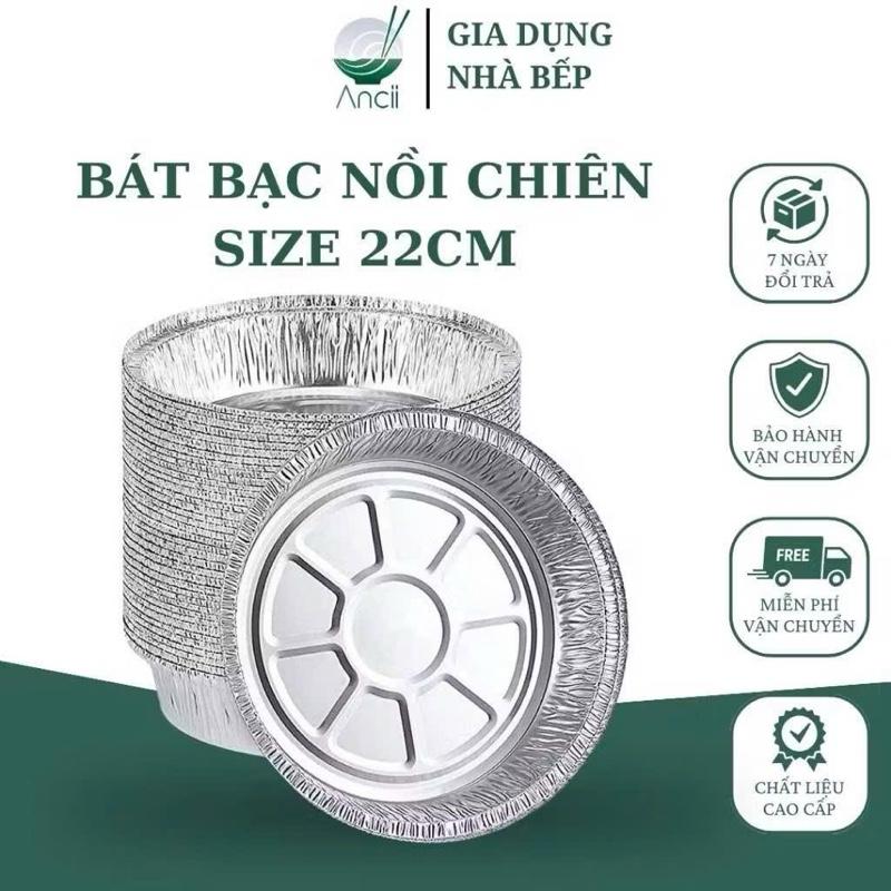 ￼50 Khay đĩa giấy bạc lót nồi chiên không dầu, bát bạc tiện lợi nướng đồ ăn, nướng bánh size 22cm giay bac