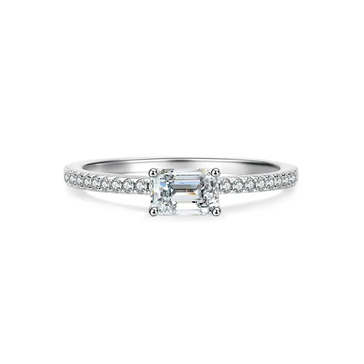 Nhẫn Màu Bạc Sterling 925, Cắt Ngọc Lục Bảo, Đính Khối Zirconia, T18