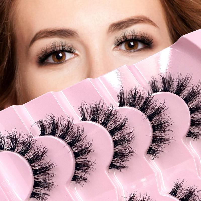 3D Fluffy False Eyelashes, 5 Pairs Wispy Cat Eye Faux Cluster Lashes, Natural Curling Eye Makeup Strip Lashes for Women & Girls Eye Makeup Enhancement 0