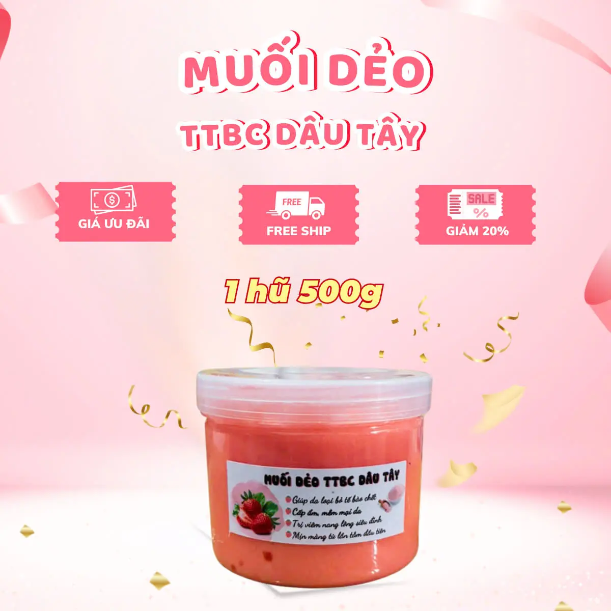 [ NHƯ NHƯ KEM TRỘN ] Muối Tắm Dẻo Dâu Tây Dành Cho Nữ Hỗ Trợ Làm Sạch Da, Giúp Làm Đều Màu Da