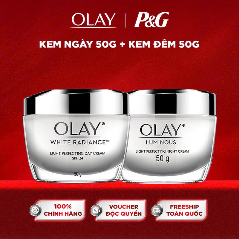 Combo 2: Kem Dưỡng Ẩm Ban Đêm Sáng Da Tặng Kem Dưỡng Ẩm Ban Ngày Hỗ Trợ Sáng Da Ngăn Tia UV SPF15 PA++ OLAY Luminous 50g