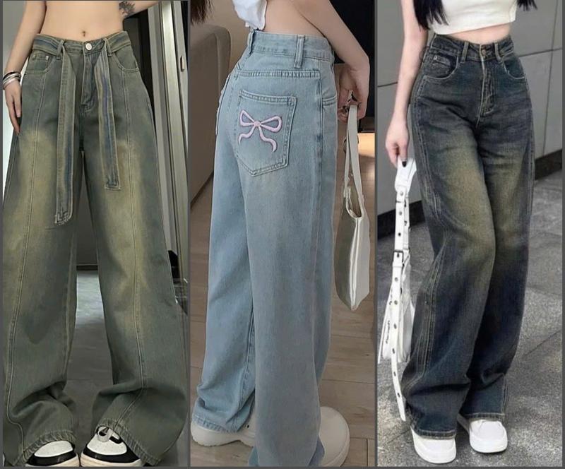 { SUÔNG NẤM LÙN } 95CM QUẦN BÒ SUÔNG ỐNG RỘNG CÓ ĐAI PHỐI HIPHOP PHONG CÁCH CÁ TÍNH MÀU XANH WASH BỤI CHO CÁC NÀNG HOTTREND