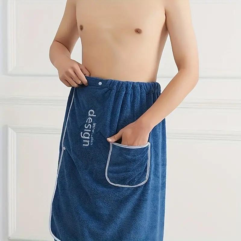 Product Introduction of Men's Wearable Bath Towel with Pocket, 1 Count Soft Absorbent Shower Skirt, Embroidered Bathroom Supplies for Home Hotel Salon 4