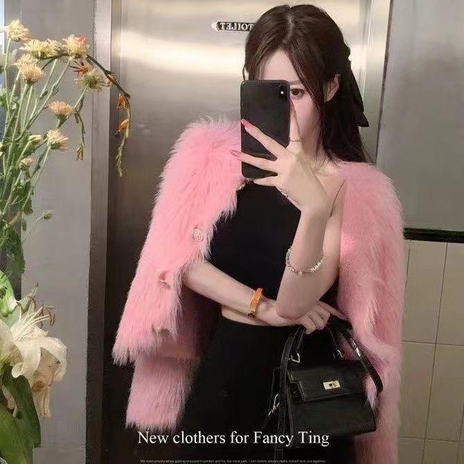 Áo Khoác Len Cardigan Dệt Kim, Len Như Lông Chồn, Dành Cho Nữ, Phong Cách Hàn Quốc Mùa Xuân, Hàng Mới Về 2024, Ngắn, Ngọt Ngào, Hàng Châu Âu, Mềm Mại Và Nếp 4