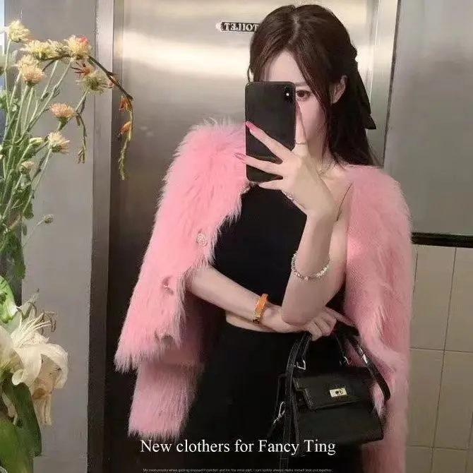 Áo Khoác Len Cardigan Dệt Kim, Len Như Lông Chồn, Dành Cho Nữ, Phong Cách Hàn Quốc Mùa Xuân, Hàng Mới Về Năm 2025, Ngắn, Ngọt Ngào, Hàng Châu Âu, Mềm Mại Và Nếp Women Top 3
