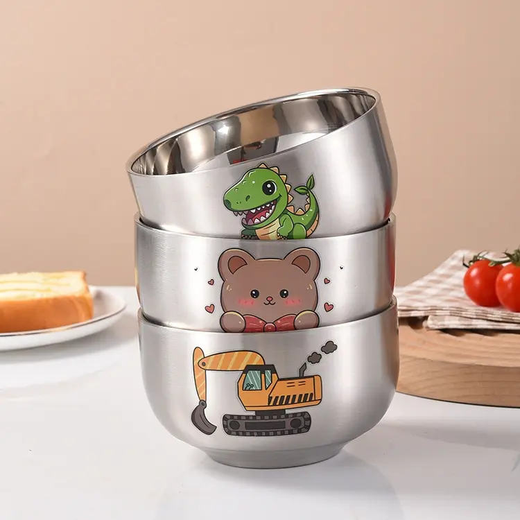 Bát Thép Không Gỉ, Thiết Kế Hoạt Hình Dễ Thương, Dành Cho Trẻ Em, Cấp Thực Phẩm Cho Em Bé, Bát Cung Hoàng Đạo, Chống Rơi, Cách Nhiệt Hai Lớp, Thích Hợp Để Ăn Gia Dụng, Được Làm Bằng Thép Không Gỉ 304 4