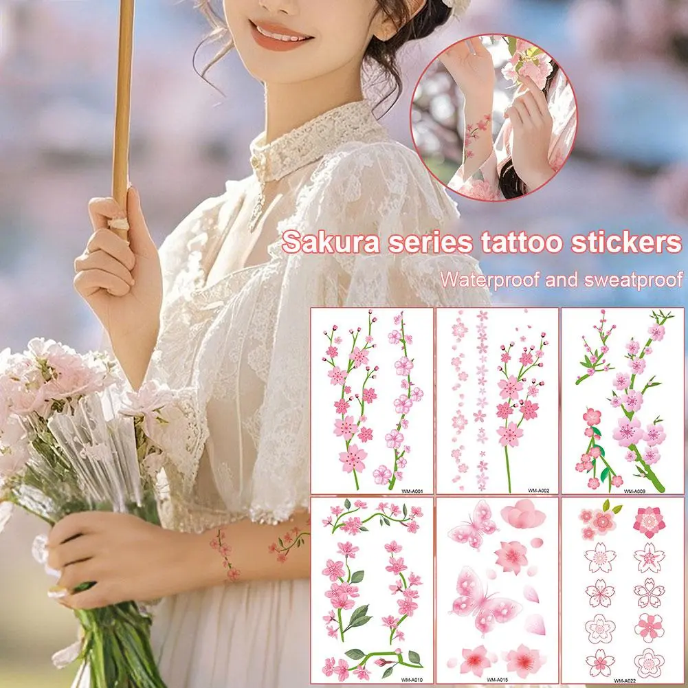 Cherry Blossom Tattoo Sticker Waterproof Female Fairy Pink Girl Flower Tattoo Sticker