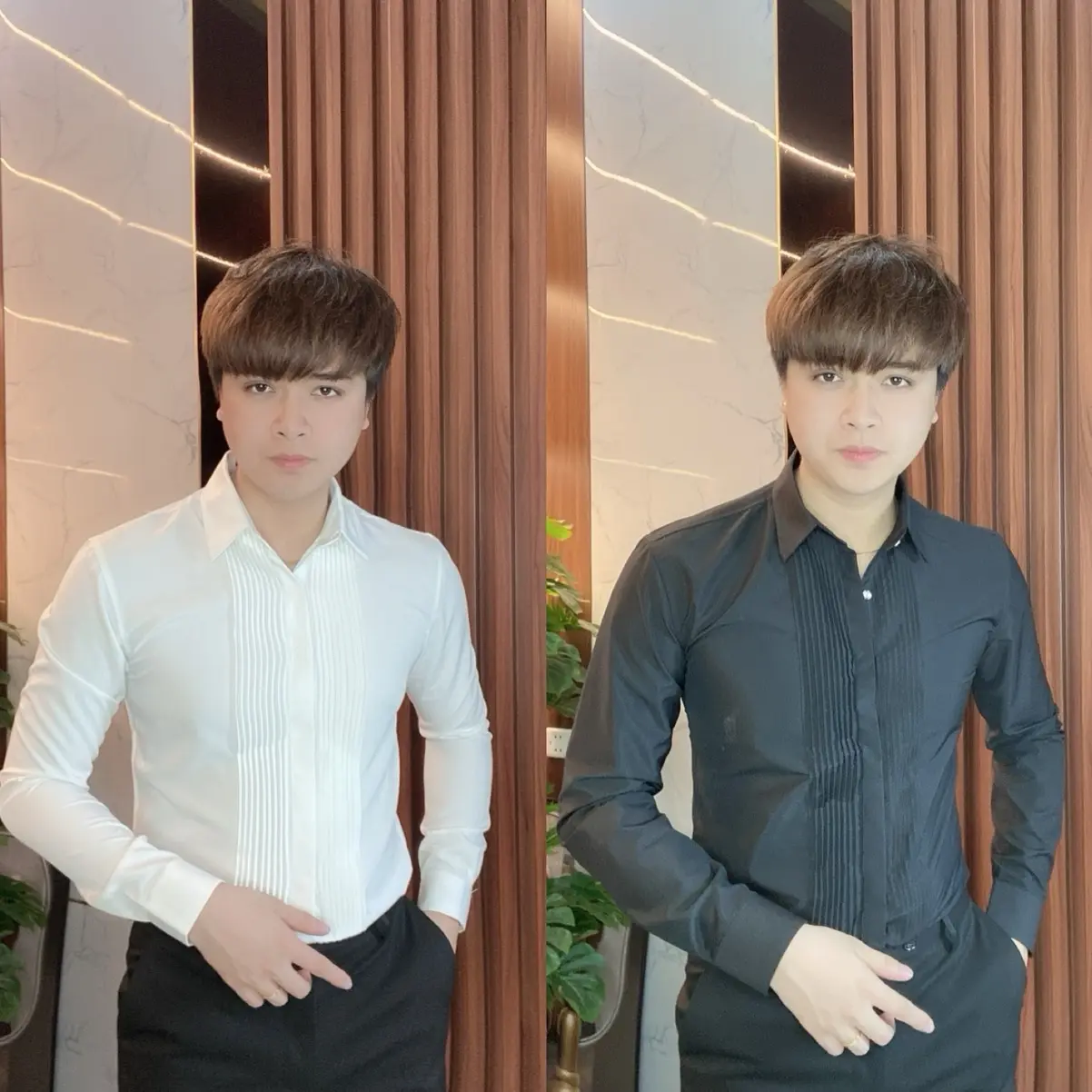 Áo Sơ Mi TN Store Thiết Kế Xếp Ly Trơn Màu..