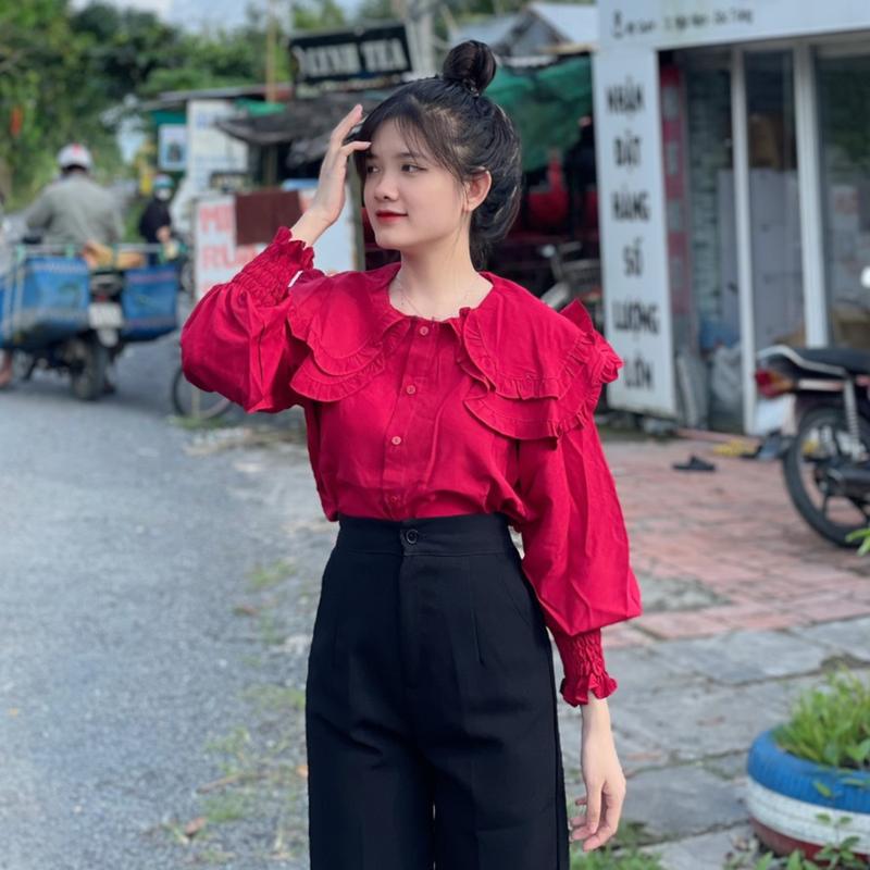 Áo sơ mi tay dài cổ bèo 2 tầng , áo babydoll tay phồng , áo kiểu tiểu thư viền bèo PLA111 ( HÌNH THẬT CHÍNH CHỦ )