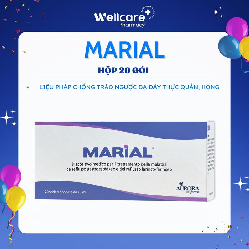 Gel giảm trào ngược MARIAL - Hộp 20 gói giảm đau rát, chống trào ngược bảo vệ phục hồi niêm mạc dạ dày, thực quản