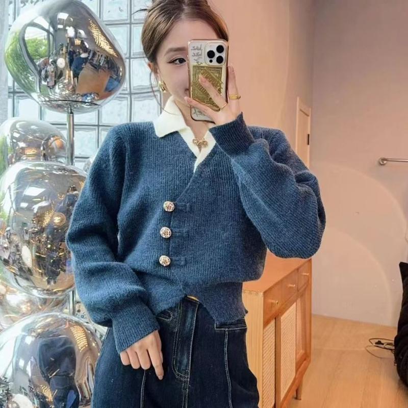 Áo Cardigan Giả Hai Lớp, Thiết Kế Đẹp, Dệt Kim Thanh Lịch Và Thoải Mái, Áo Nữ, Thời Trang Hàn Quốc, Hàng Mới Về Cho Mùa Thu 2024, OOTD 1