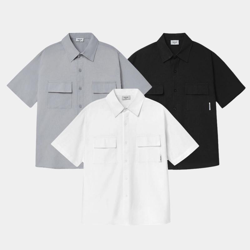 Áo Sơ Mi Đũi Cộc Tay Teelab Local Brand Form Oversize 3 màu Đen Xám Trắng SS038