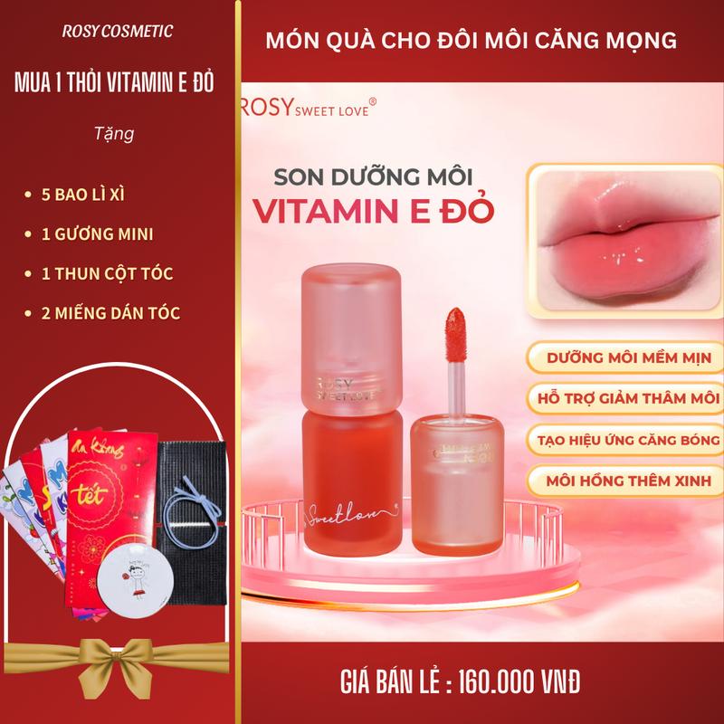 [MUA 1 TẶNG 4] Son dưỡng Vitamin E đỏ Rosy giúp dưỡng môi, mềm môi, hỗ trợ giảm thâm môi, cấp ẩm căng bóng, có màu nhẹ.