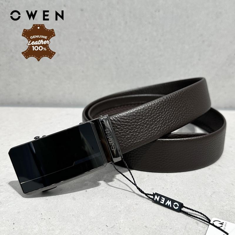 Product Introduction of OWEN - Thắt lưng da Owen 232630 màu Nâu / mặt khóa trượt - 100% da bò thật  dâ y _ n ị t 16