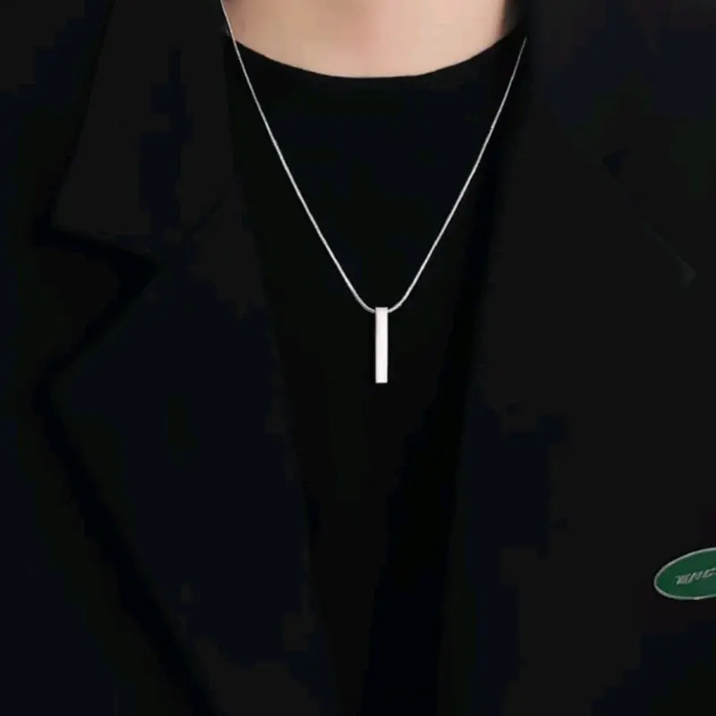 KALUNG RANTAI TITANIUM PRIA WANITA MODEL LIONTIN BALOK PERSEGI Ulang tahun Laki-laki Harian Elegan Hadiah Perhiasan 3