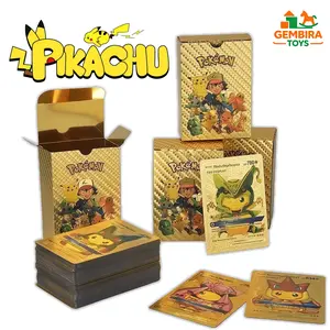 GEMBIRA TOYS 55 Lembar Kartu TCG Pokemon Pikachu Monster Shiny Card Limited Edition Emas Perak Hitam - Koleksi Lengkap Pengumpul Bisa Dipajang