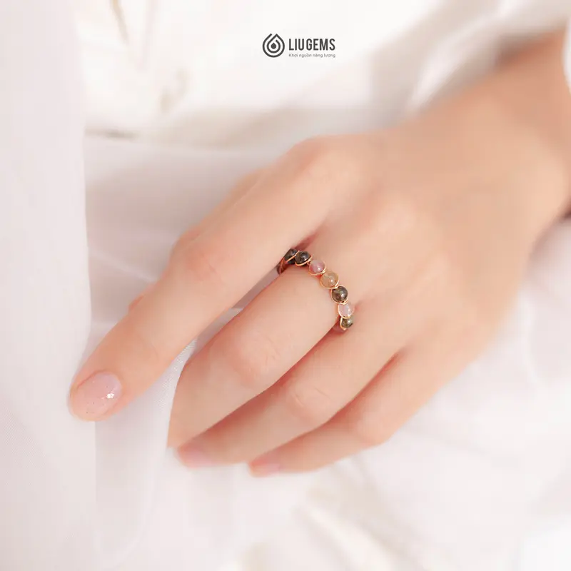 Nhẫn Đính Đá Tourmaline, Labradorite Tự Nhiên Liugems Unisex Đai Hở Đồng Tinh Tế Mang Nhiều Năng Lượng ND01 (Mua một, tặng một hộp đựng trang sức miễn phí) 8