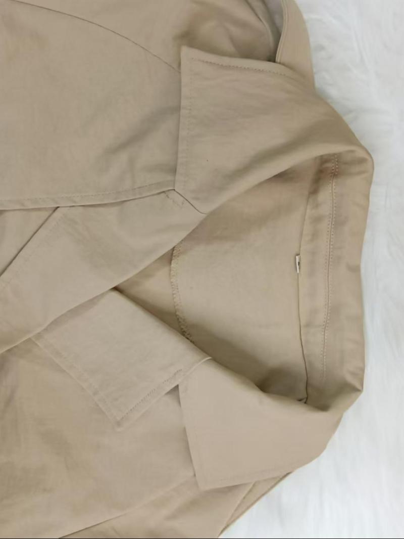 Product Introduction of Women's Solid Double Button Pocket Belted Trench Coat, Casual Lapel Collar Raglan Sleeve Coat for Fall & Winter, Coats for Women, Women's Clothing for Daily Wear 8