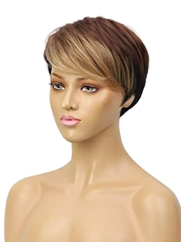 Short Straight Ombre Hair Wigs for Black Women, Heat Resistant Wigs with Bangs, Synthetic Full Machine Wigs for Party, Daily Use 4