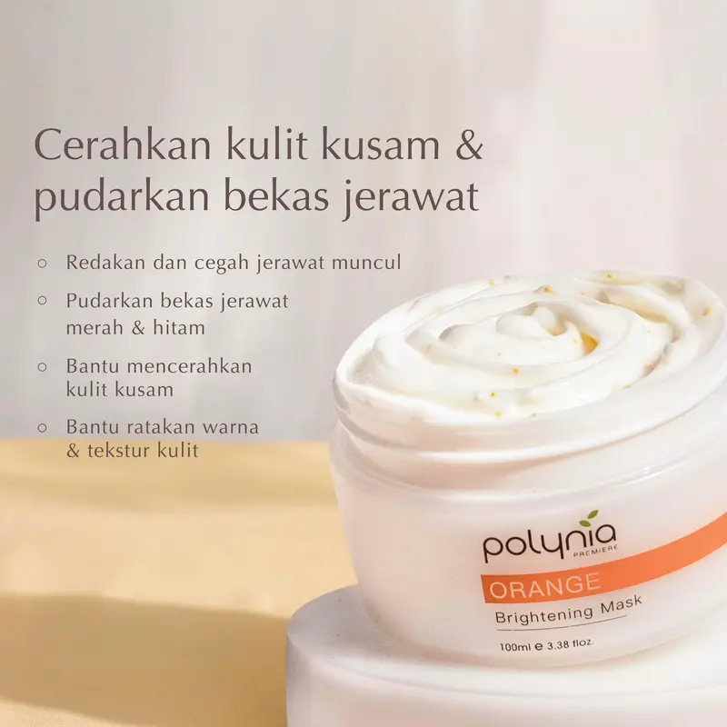 POLYNIA | Orange Brightening Mask 100ml | Masker Wajah Mencerahkan | Pudarkan Bekas Jerawat | Cegah Bopeng | Vitamin C 1